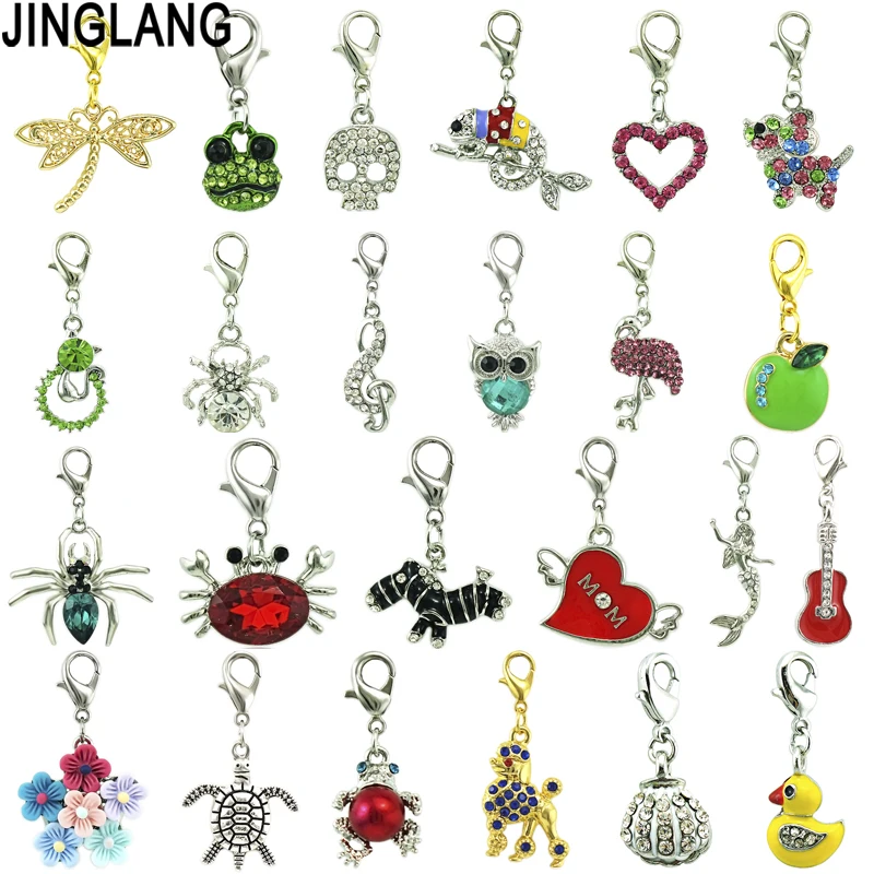 

JINGLANG Wholesale Color Crystal Fashion Charms Lobster Clasp Accessories Jewelry Animals Alloy Bracelet Pendant accessori 1 Psc