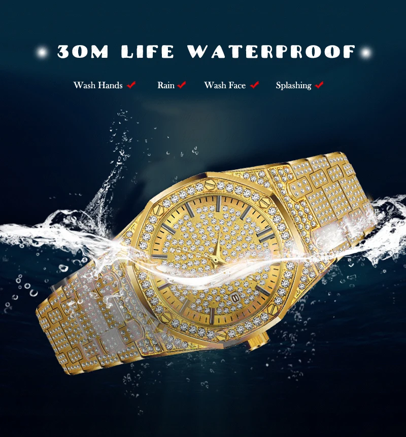 Мужские часы мужской роскошный бренд часов водонепроницаемый Relogio Masculino шестигранные золотые часы с календарем Hublo Золотые Большие мужские наручные часы