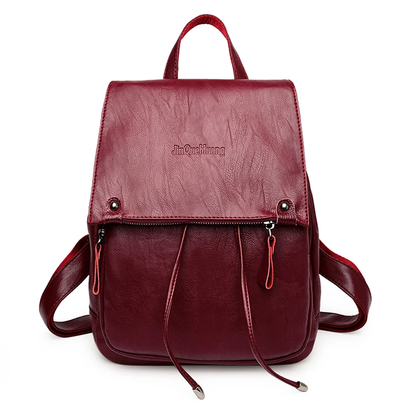

Cloth Shake Women Casual Vintage Backpack Soft PU Leather Bags For Girls School Backpack Simple Practical Design Female Bag
