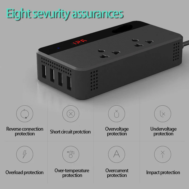 Автомобильный инвертор 12 В 220 200 Вт преобразователь напряжения с 4 usb разъемами
