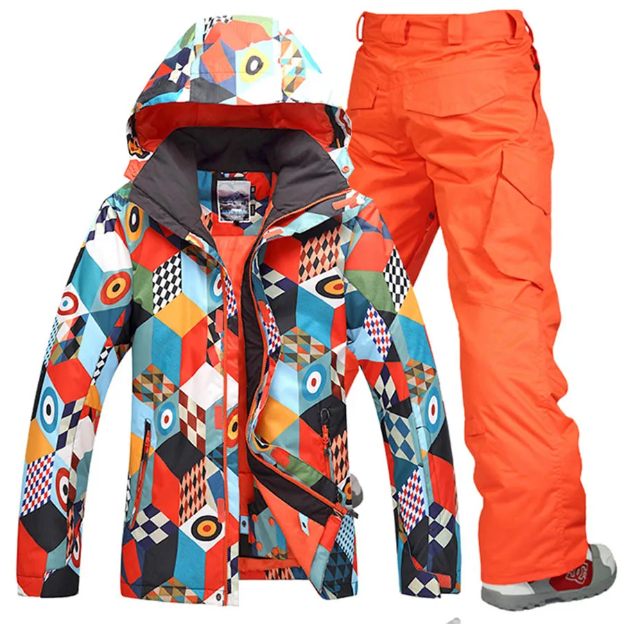 Gsou Снежный мужской лыжный костюм брюки+ куртки/набор зимних видов спорта сноуборд мужские лыжные комплекты водонепроницаемый ветрозащитный - Цвет: tangerine pants