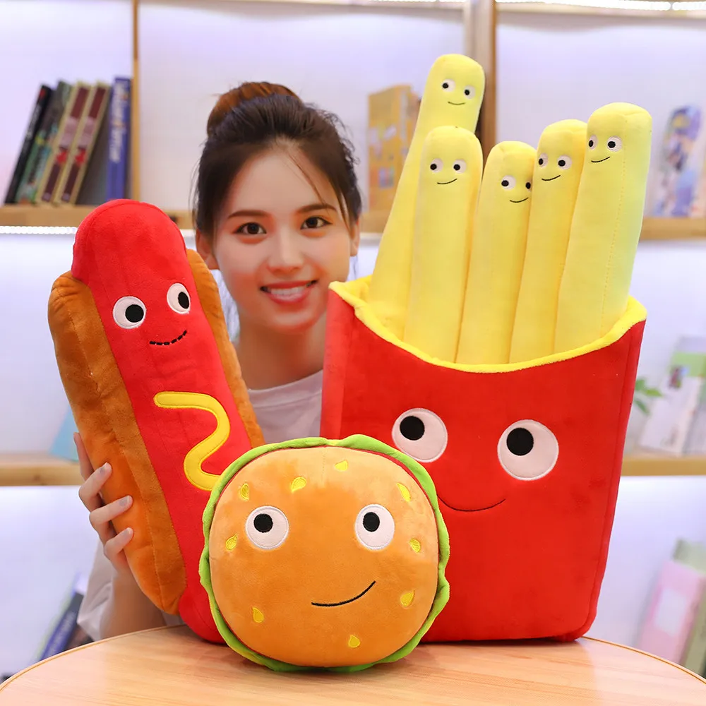 

Emoji Hamburger Food Toy Sausage Drink Pizza Golden Chips Emoticon Snack Plush Toy Decor Food Pillow Kids Gift