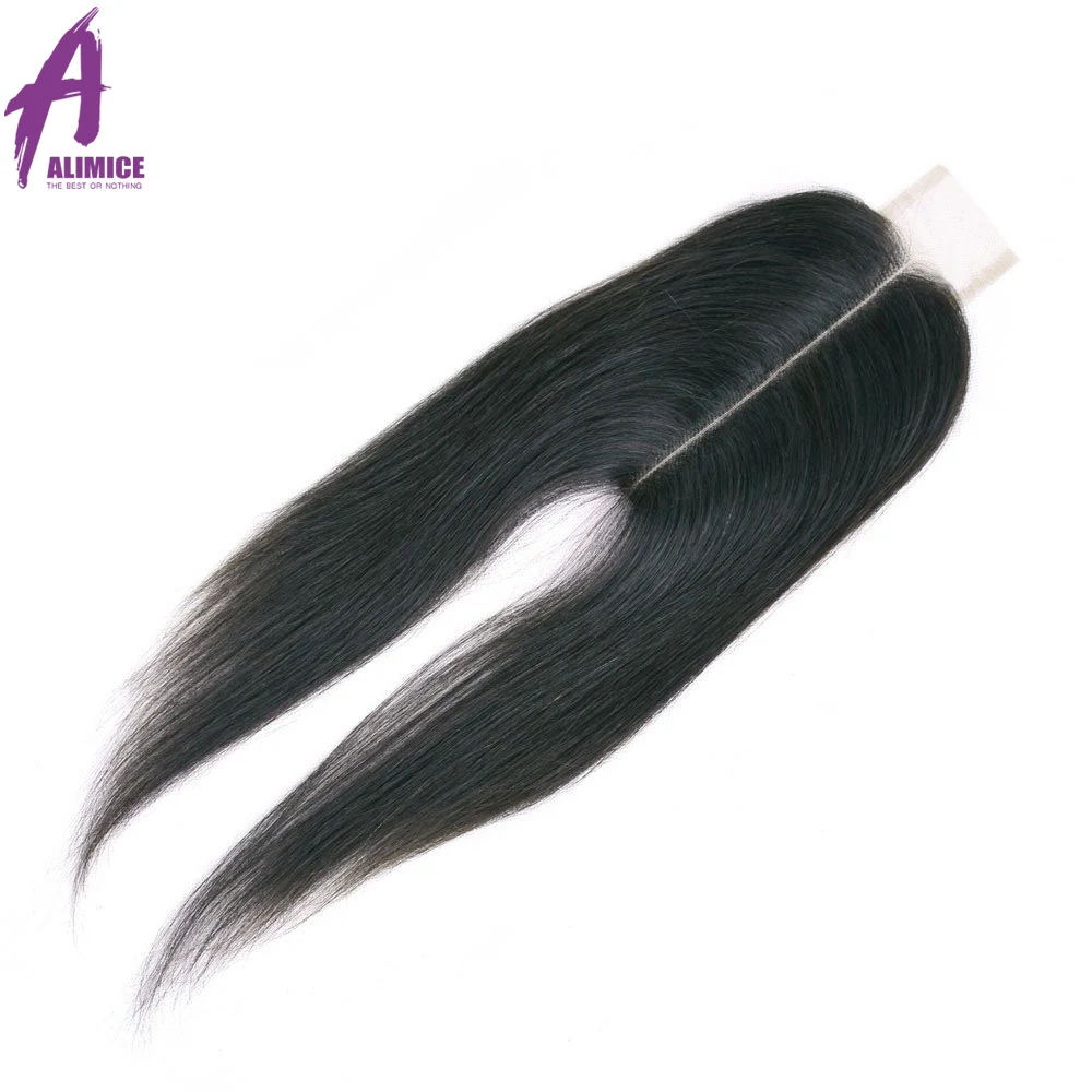 ALIMICE Hair Middle Part 26 Lace Closure Indian Straight Straight Closure Non Remy Human Hair Closure Natural Color 6-18 inch (6)
