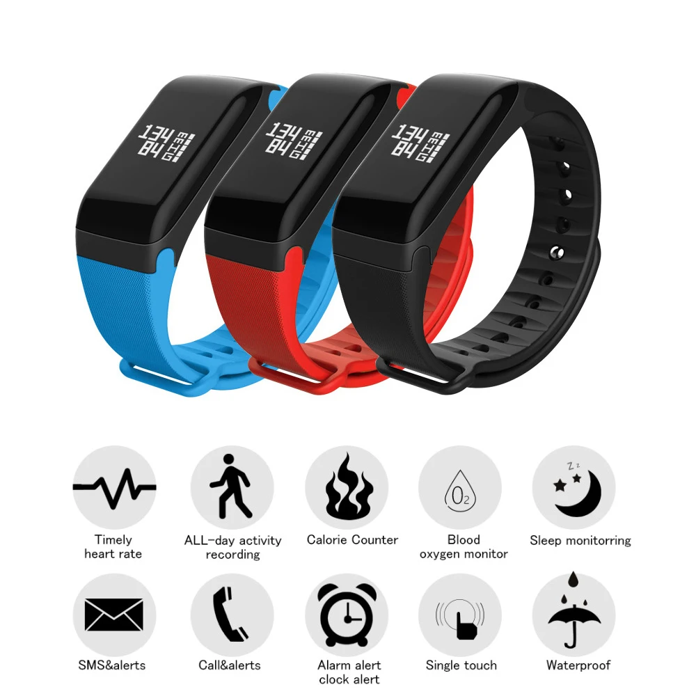 

2018 F1 Smart Bracelet Heart Rate Blood Pressure Monitor Call Reminder Fitness Tracker Waterproof Activity Tracker for iPhone