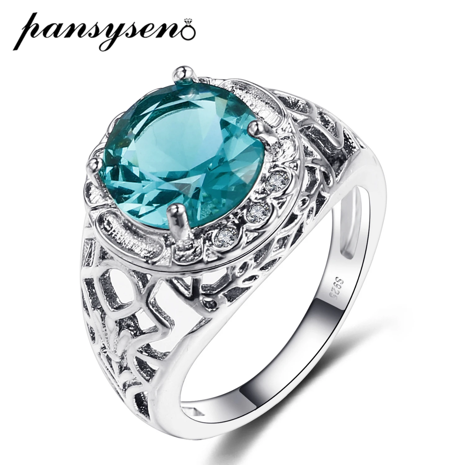 PANSYSEN Classic 100% 925 Sterling Silver Blue Green Gemstone Wedding Engagement Ring Anniversary Fine Jewelry Gift Size 6-10 PANSYSEN Classic 100% 925 Sterling Silver Blue Green Gemstone Wedding Engagement Ring Anniversary Fine Jewelry Gift Size 6-10