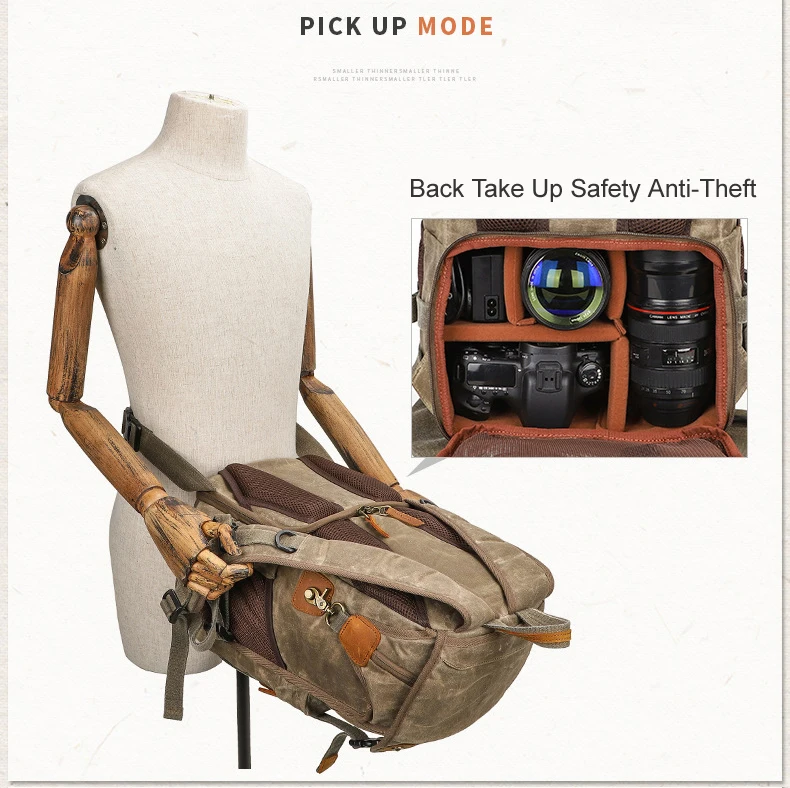 Waterproof Batik Canvas & Leather Retro Camera Backpack Casual Traval Shoulers Bags Tripod DSLR