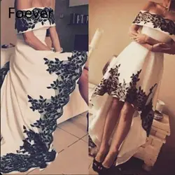 Нарядные платья vestido de festa Черное кружево, аппликация один белый Короткие платье для выпускного вечера спереди и длинное сзади длинные Suadi