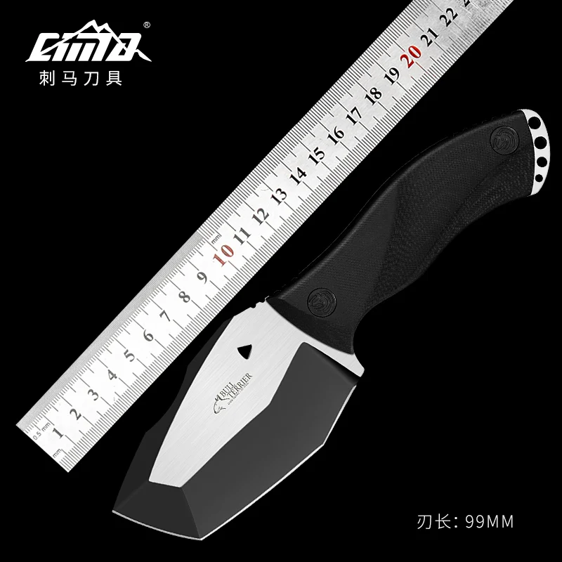 

CIMA Outdoor Camping Fixed Blade Knife D2 Blade Black G10 Handle with Kydex Sheath [Dog head design]