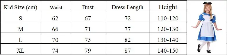 Дети девушка Синий Алиса в стране чудес Хэллоуин костюм для вечерние партии Лолита косплей-костюм горничной Необычные карнавальные костюмы девочек