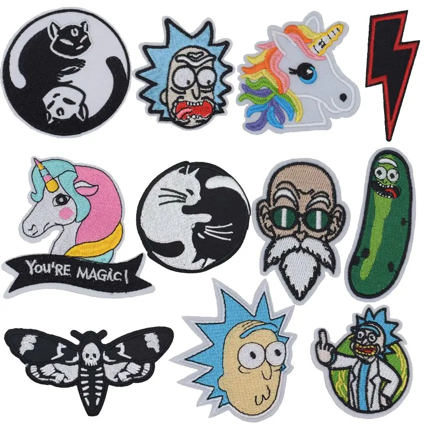 

New Yin Yang Cats Unicorn Rick Morty Rainbow Dragon Ball Goku Patch Iron On Embroidered Clothes Patches For Clothing Stickers