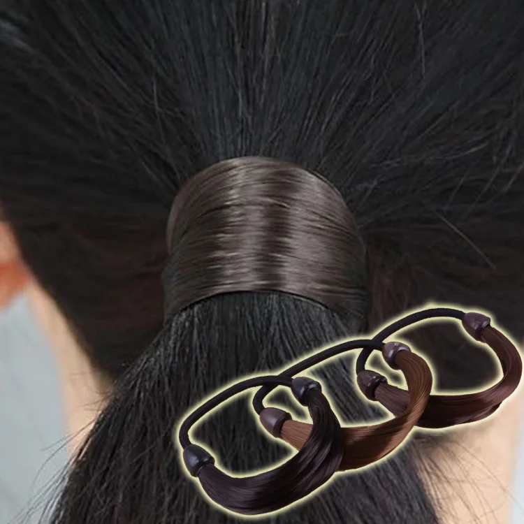

Cheap New Fashion Wild Hair Accessories Rubber Band Gum On Head False Hair Rope Ring Ponytail Elastic Hair Band Gift