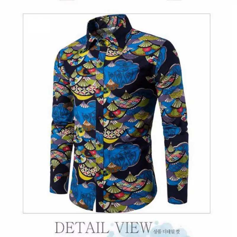 

2018 Spring Mens Shirt Floral Print Long Sleeve Shirts Men Clothes Flowers Printed Shirts Vintage Casual Male Shirt Camisa J2202