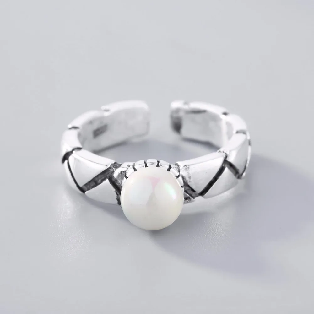 QIMING 2018 Fashion Jewelry Women Pearl Rings Silver Cute Antique Silver Ring For Girls Bague Simple Design Wedding Jewelry