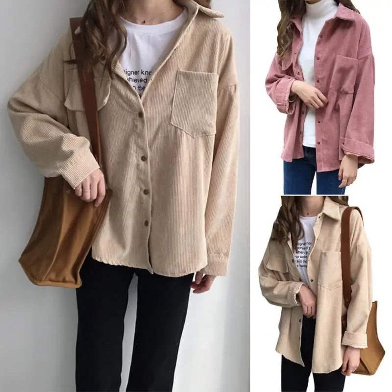 Woman Clothes Loose Shirts Outwear Coats Korean Solid Blouse Long Sleeve Corduroy blouses 2019 spring autumn Women Tops #20