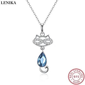 

LEKANI 2019 NEW 925 Silver Lovely Cat Necklaces For Women Fashion Crystals From Swarovski Necklaces Pendants