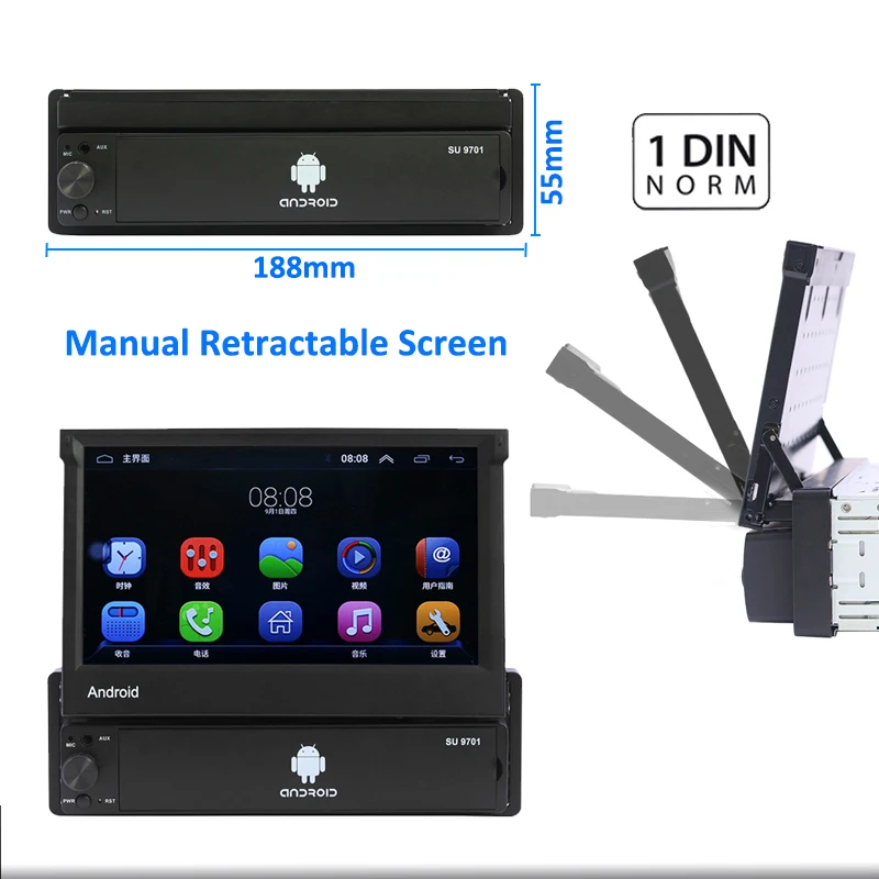 Cheap 1 Din Android Car Radio GPS Navigation Mirror Link Bluetooth Wifi USB TF 7" Retractable Multimedia Player Head Unit PHYEE 9701 4