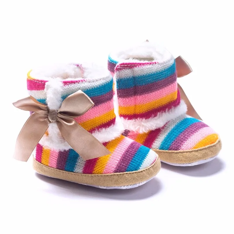 Обувь для новорожденных из радужной шерсти; обувь с хлопковой подкладкой для младенцев; зимние и зимние ботинки