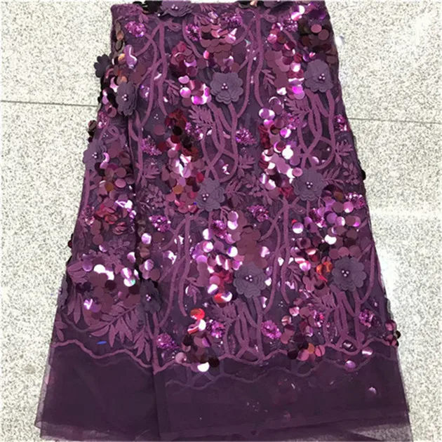 Горячая pani Африка тонкая кружевная ткань высокого качества французский Фиолетовый аппликация 3D бисером тюль кружевная ткань Блестки Дубай королевская одежда