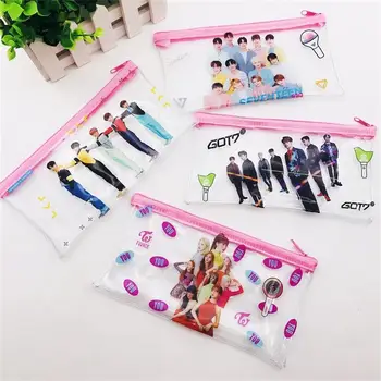 

Kpop Twice TXT Clear Pencil Pen Bag Seventeen Cosmetic Makeup Bag GOT7 Protable Coin Bag School Supplies