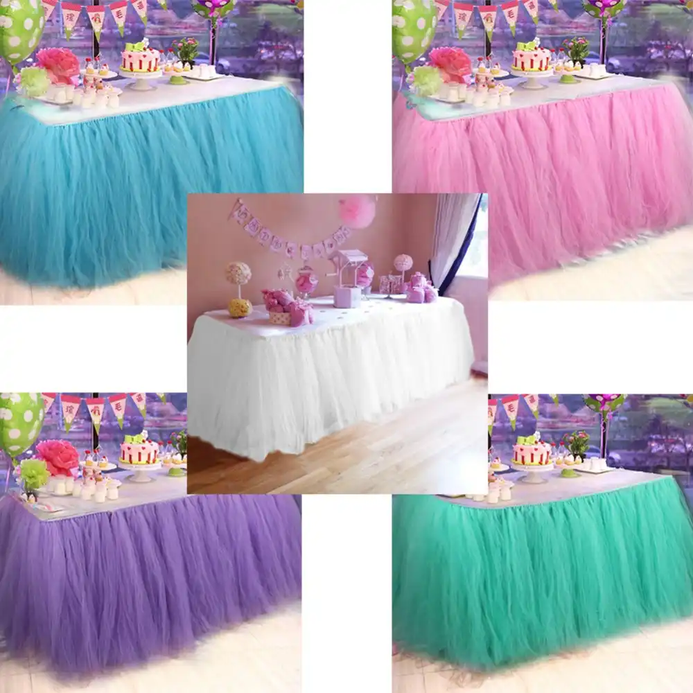 OurWarm Many Tulle Tutu Table Skirt Tulle Tableware for Wedding