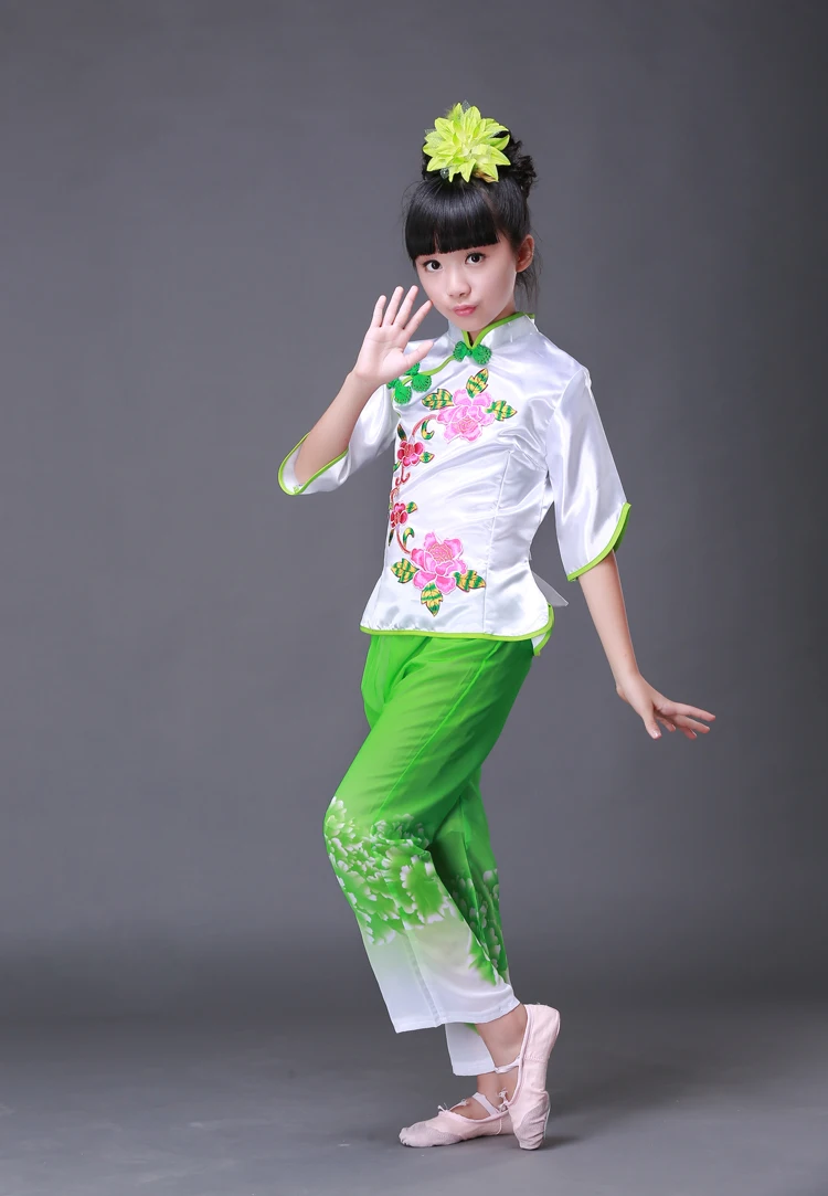 Chinese Folk Dance Children's Dance Clothing Girl Fan Drum Dance Custome Yangko Dance Classical Costume Folk Dance Costumes