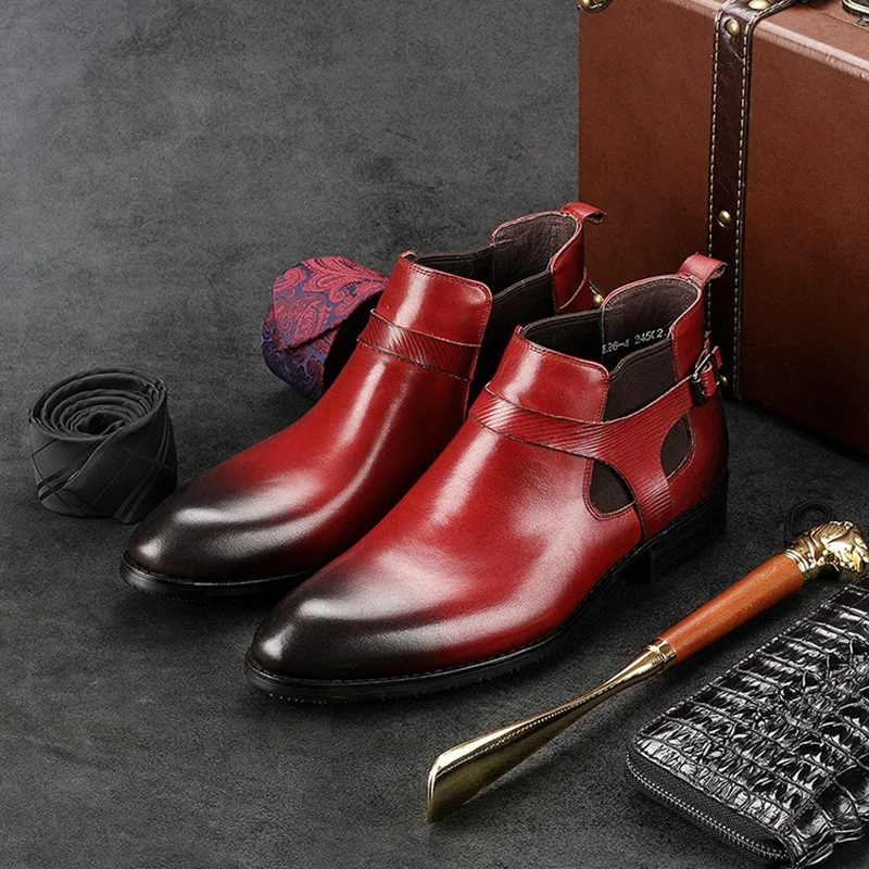 vin top Cuir Homme Martin Noir Mâle Marque Cheville Gd16 Cowboy Pointd Designer Bottes Hommes Haute Chelsea De Véritable Moto Chaussures En Rouge Bout Luxe A34Rj5L