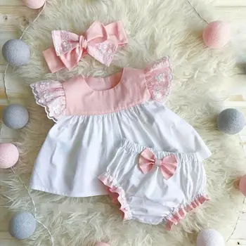 

Emmababy Brand Newborn Baby Girls Clothes 3Pcs Tops Dress Shorts Pants Headband Outfits 0-24M 2019 New Hot Sets