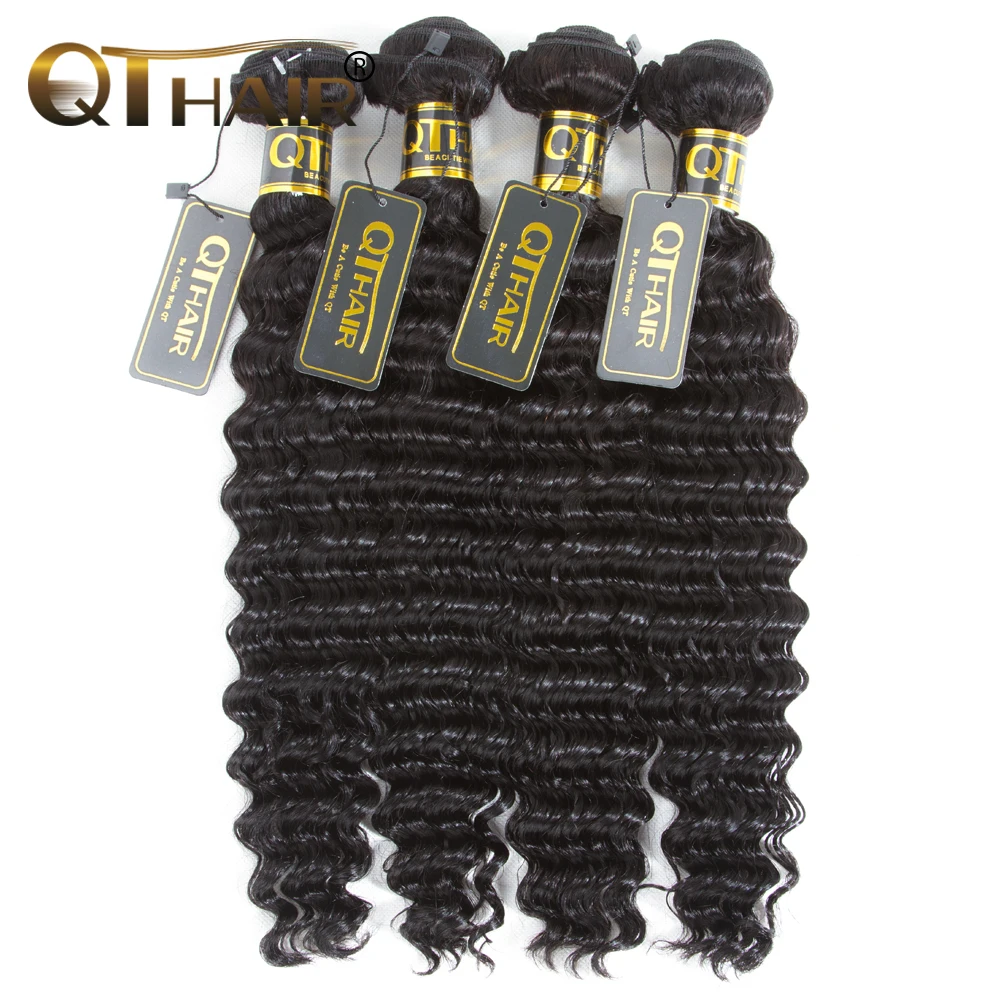 QT Hair Peruvian Deep Wave Hair Bundles 4 Bundles /Lot 100% Human Hair Weave Bundles Non Remy Hair Extensions