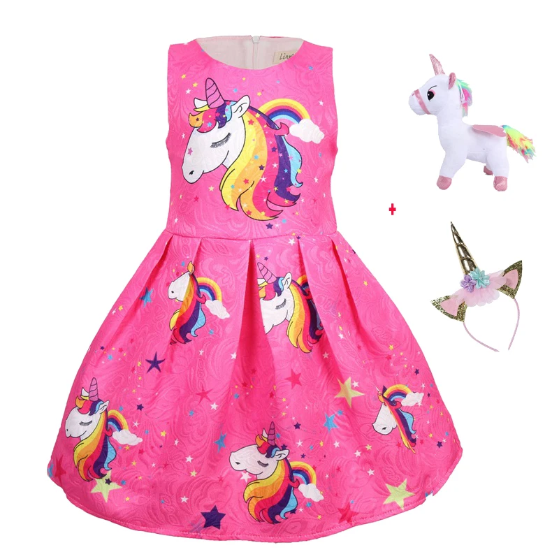 Girls Unicorn Princess Party Dress Set Unicornio Cosplay Costume Headband Cape