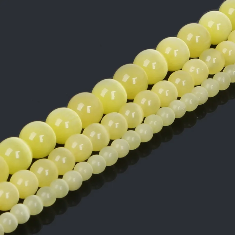 

Pick Size 4mm 6mm 8mm Smooth Yellow Mexican Opal Cats Eye Beads Natural Stone Spacer Loose beads 15.5"/Strand