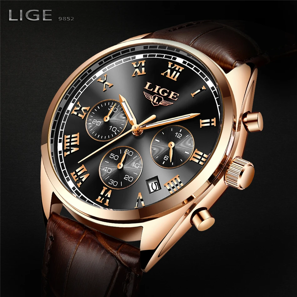Мужские часы люксовый бренд LIGE многофункциональные мужские спортивные кварцевые часы мужские Водонепроницаемые кожаные деловые часы мужские наручные часы+ коробка