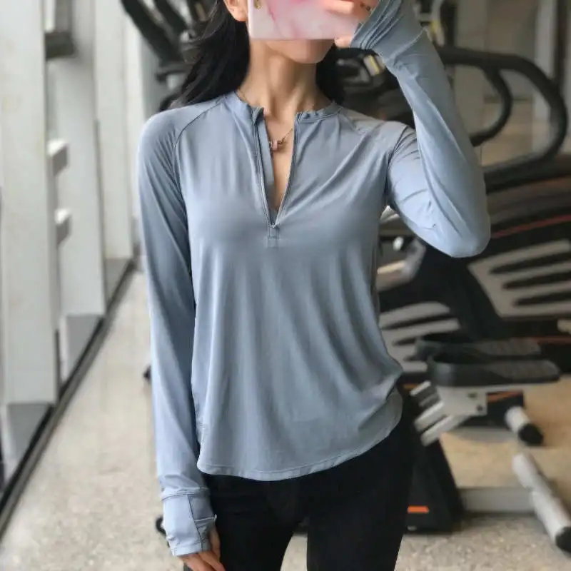 Peeli Long Sleeve Yoga Top Fitness Sports Women Jerseys Workout T shirts Quick Dry Yoga Shirt Exercise Gym Tank Tops Activewear - Цвет: gray blue