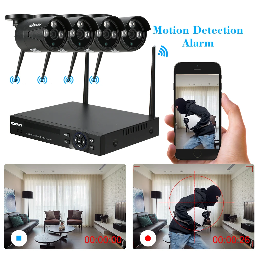 4CH 1080P NVR Kit Беспроводная Wi Fi камера водонепроницаемая Наружная цилиндрическая IP с