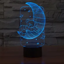 Лампа Lamparas 3D, светодиодная лампа для ночного освещения, лампа для праздника, 3D лампа Bulbing, USB настольная лампа, медведь, объятие Луны, изменение цвета в качестве подарка