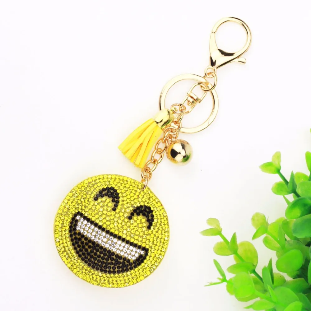 Cute Keychain Rhinestone Crystal Keyring Car Key Chain Women Key Holder Ring Bague Smile Face