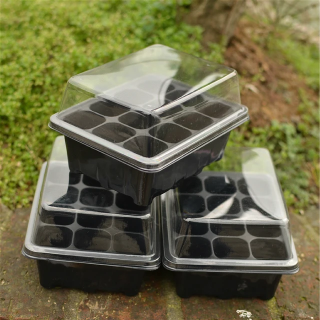 WHISM Nursery Tray with Lids 12 Hole Seed Tray Box Plastic Square Succulent Plant Pot Mini Greenhouse Flower Seeding Tray Pot