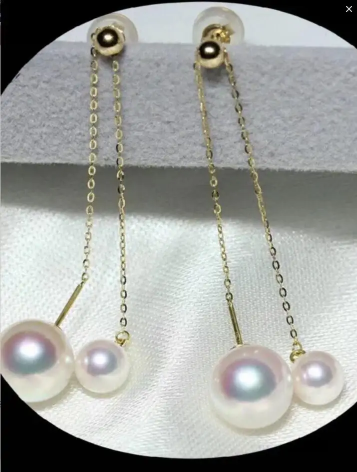

noble jewelry natural 8-9mm 5-6mm Akoya White pearl earring 18k gold