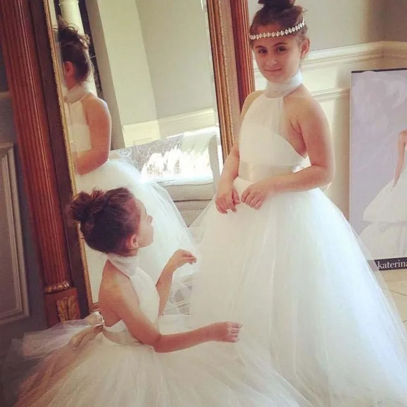 

2017 New Flower Girl Dresses White/Ivory Formal Ruched Sleeveless Ball Gown O-neck Custom Made Vestidos Communion Pageant Gowns