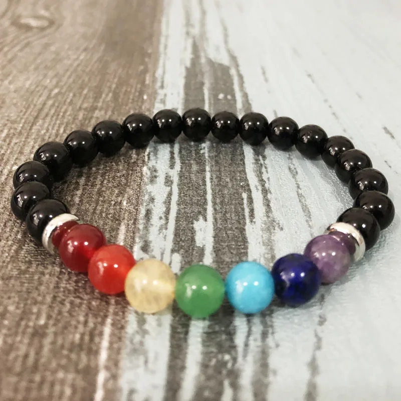 Mens Chakra Bracelet Mala Yoga Healing Crystal Wrist For Unisex Black