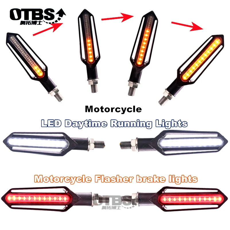 

4X LED Motorcycle Turn Signal Flowing Water Tail Light Motorcycles Flashing Amber motorcycle turn signal Indicato red brake lamp