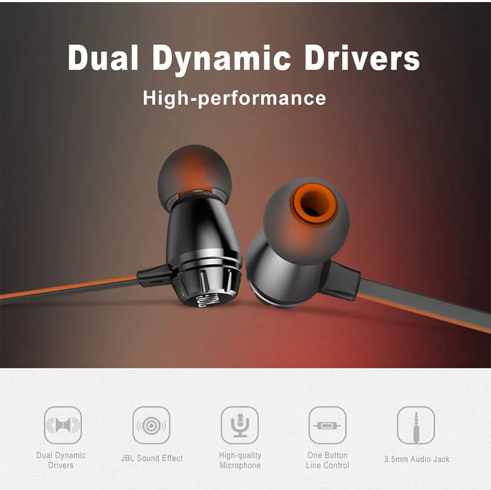 Original JBL T380A Stereo Music Earphones In ear 3 5mm Wired Sport Headset Dual Dynamic Line Control Hands free Call with Mic