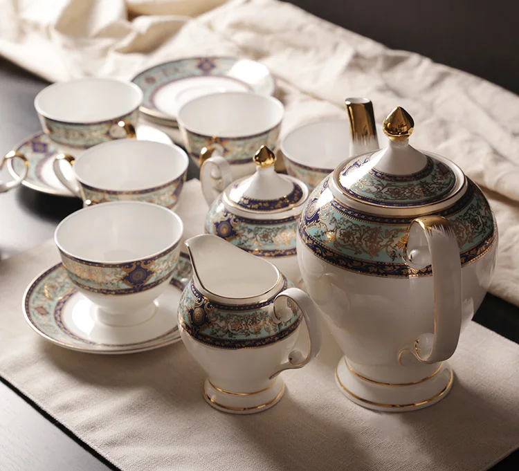 Bone China Royal 15 Pieces Coffee Tea Set On glazed Export European Teapot Ceramic Teapots 6Cup