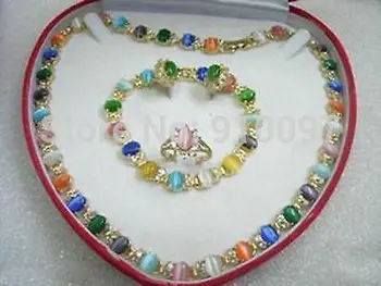 

FREE SHIPPING LHX54013>>Pretty Multicolor Opal Necklace Bracelet Earring Ring set