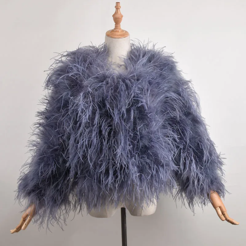 Winter Ostrich Fur Jacket Feather Fur Coat Casual Long sleeved