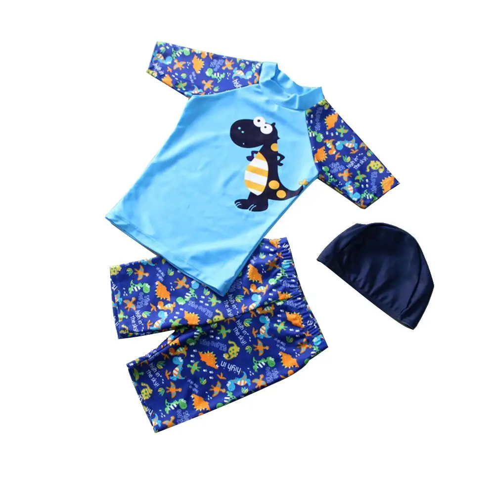 

3pcs/set Boy Cute Swimming Suit Sunscreen Suit Tops + Shorts + Hat