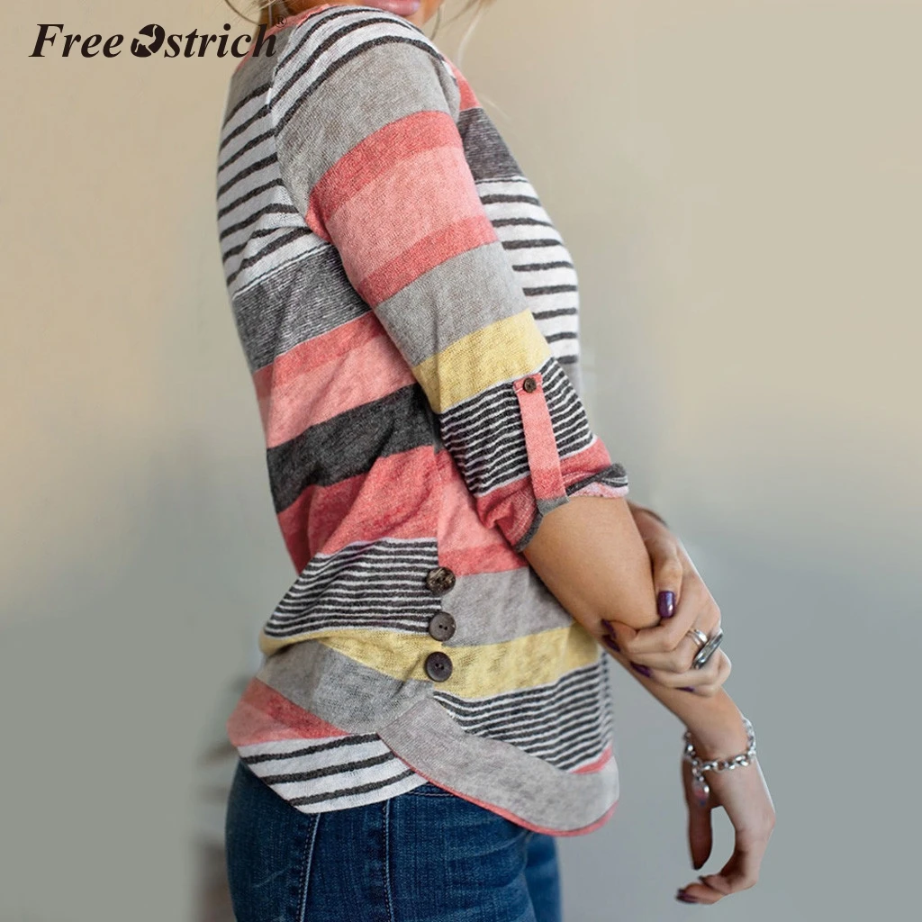 شحن النعامة البلوزات امرأة 2019 الربيع الخريف Stripted زر س الرقبة تونك قمصان عارضة السيدات قمم Blusas قميص فام N30 شحن النعامة البلوزات امرأة 2019 الربيع الخريف Stripted زر س الرقبة تونك قمصان عارضة السيدات قمم Blusas قميص فام N30