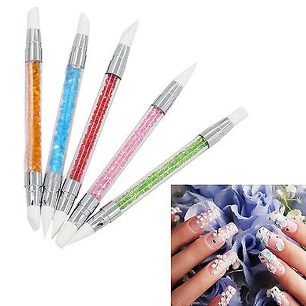 5Pcs/Set 2 Way Nail Art Silicone Sculpture Pen for Emboss Carving