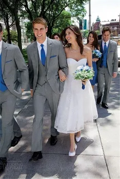

2020 Custom made Classic Light Grey Groom Tuxedos Men's Suit Notch Lapel Groom Mens Wedding Suits (Jacket+Pants+Vest+Tie)