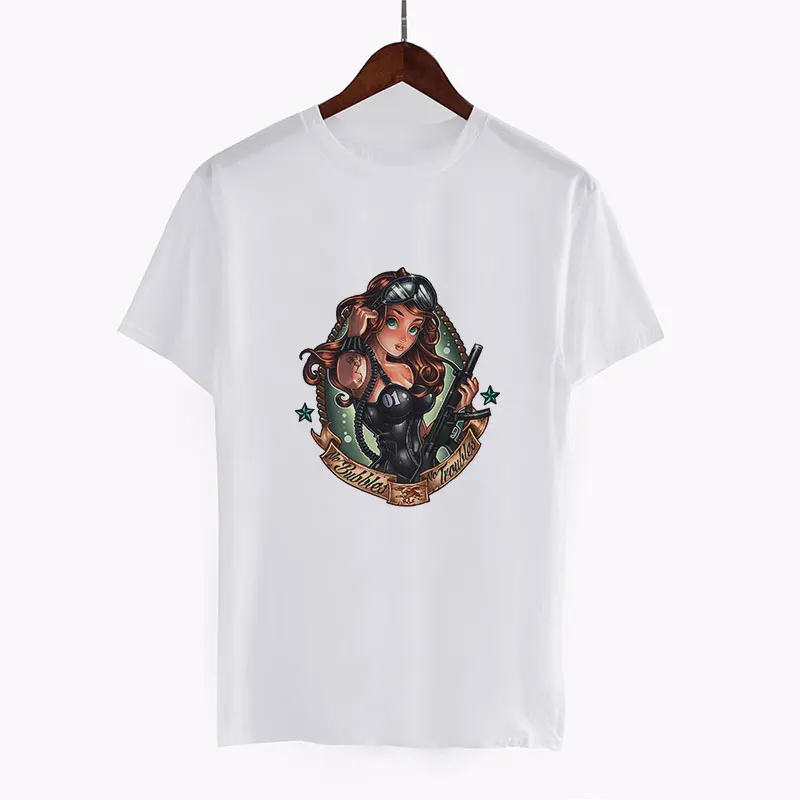 Модная женская футболка в стиле панк с татуировкой, Забавные футболки с принтами принцесс, женская летняя Модная белая крутая футболка с коротким рукавом, топы