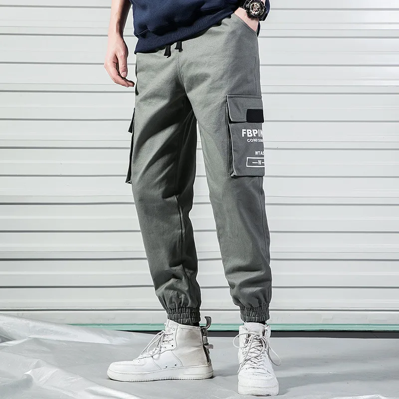 

EL BARCO Spring Cotton Cargo Pencil Pants Men Army Khaki Hip Hop Streetwear Joggers Black Grey Male Long Casual Trousers Pockets